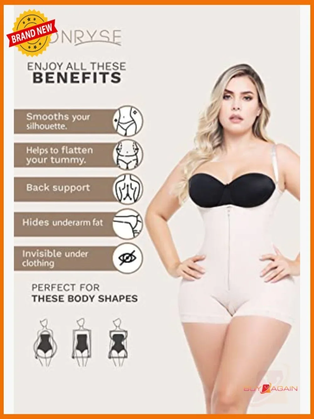 Colombian Postpartum Shapewear Bodysuit Front Zipper Tummy Control